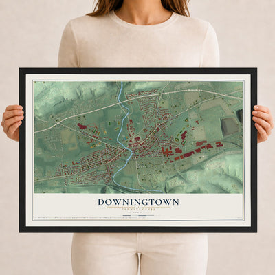 Map of Downingtown, Pennsylvania, 12 x 18 inch print in a black wood frame