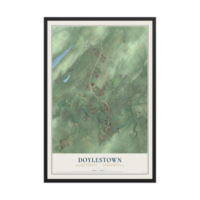 Map of Doylestown, Bucks County, Pennsylvania, 12 x 18 inch print in a black wood frame