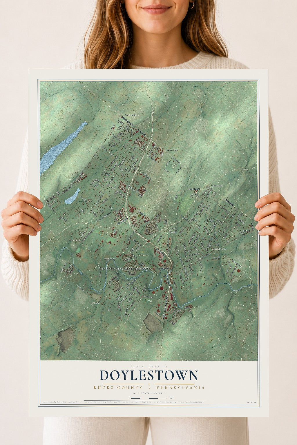Map of Doylestown, Bucks County, Pennsylvania, 18 x 24 inch unframed archival matte print