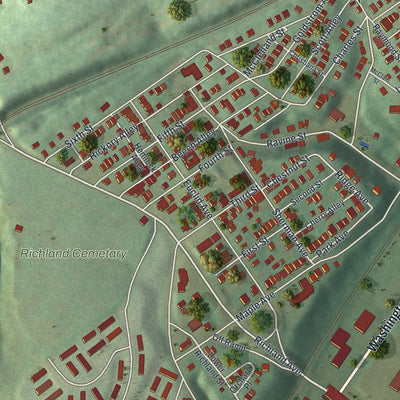 Close-up of the map of Dravosburg, Pennsylvania print showing street and building detail