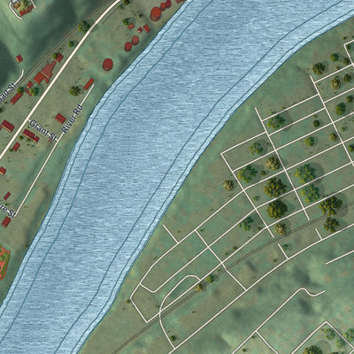 Second close-up of the map of Dravosburg, Pennsylvania print showing more streets and buildings