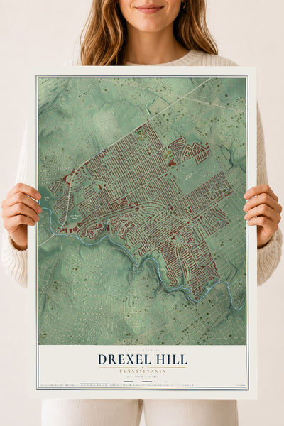 Map of Drexel Hill, Pennsylvania, 18 x 24 inch unframed archival matte print