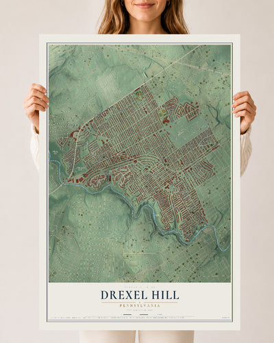 Map of Drexel Hill, Pennsylvania, 24 x 36 inch unframed archival matte print