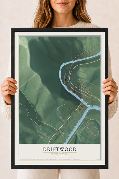 Map of Driftwood, Pennsylvania, 18 x 24 inch print in a black wood frame