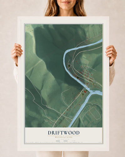 Map of Driftwood, Pennsylvania, 24 x 36 inch print in a white wood frame