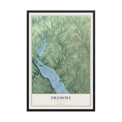Map of Drumore, Pennsylvania, 12 x 18 inch print in a black wood frame
