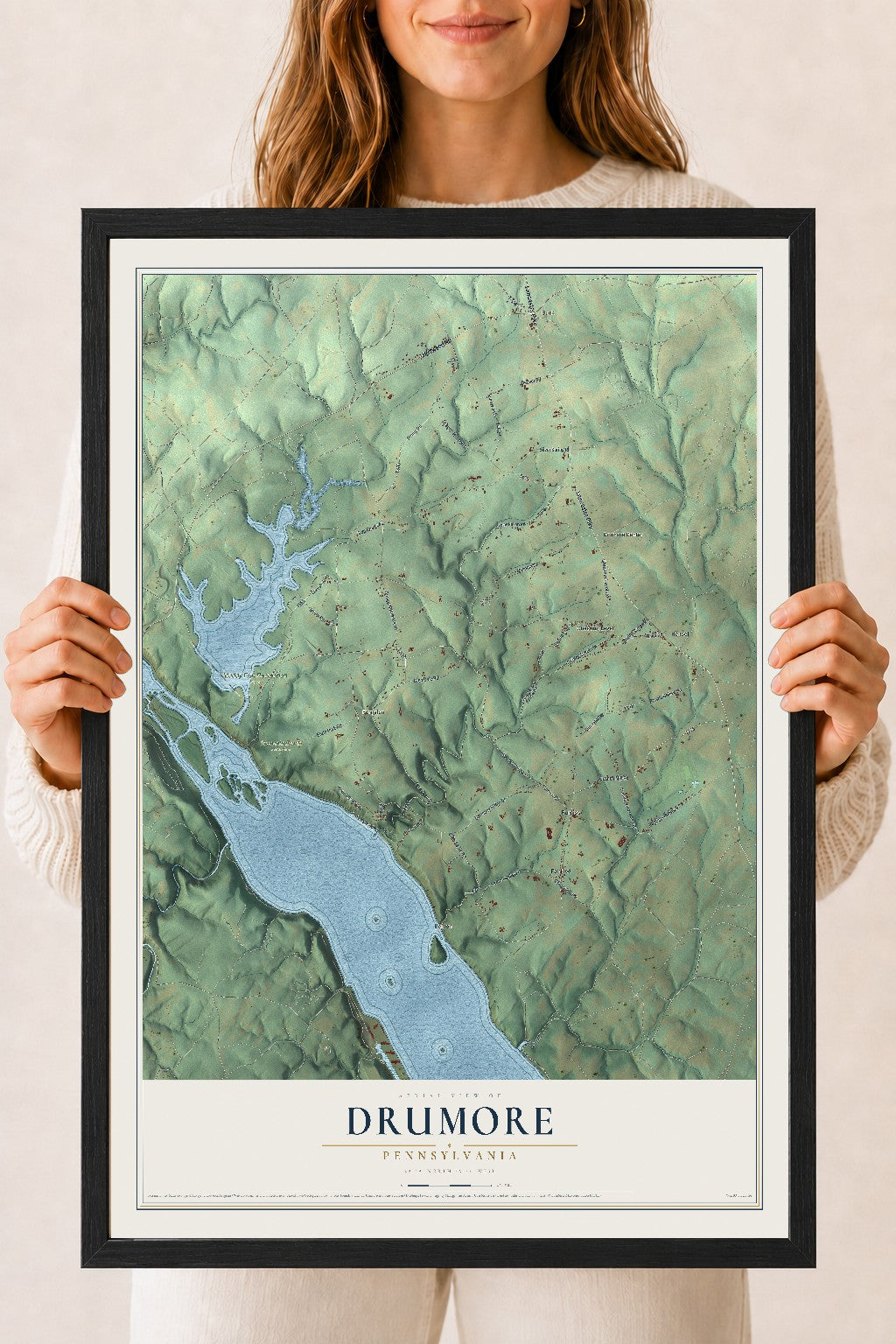 Map of Drumore, Pennsylvania, 18 x 24 inch print in a black wood frame