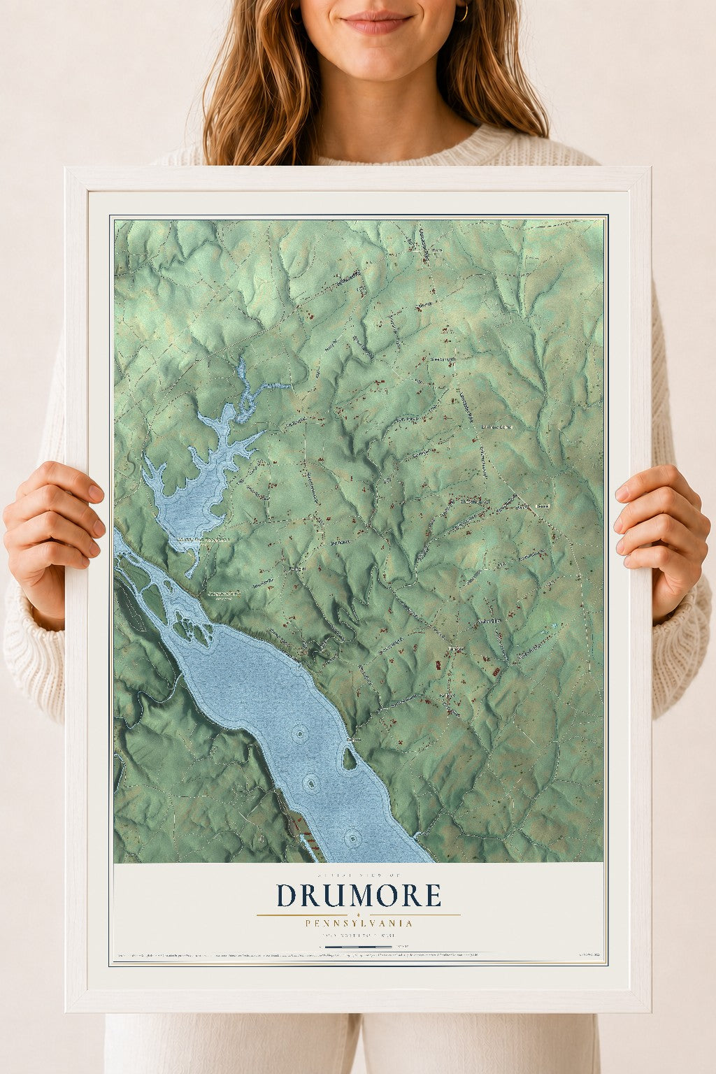 Map of Drumore, Pennsylvania, 18 x 24 inch print in a white wood frame