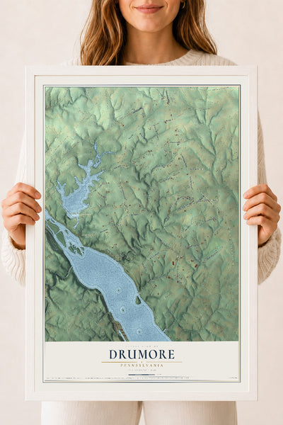 Map of Drumore, Pennsylvania, 18 x 24 inch print in a white wood frame