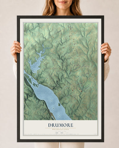Map of Drumore, Pennsylvania, 24 x 36 inch print in a black wood frame