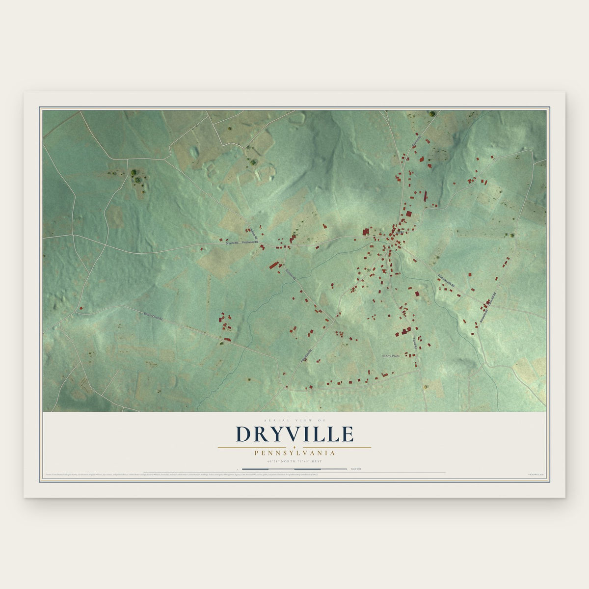 Dryville, Pennsylvania map print, the full design