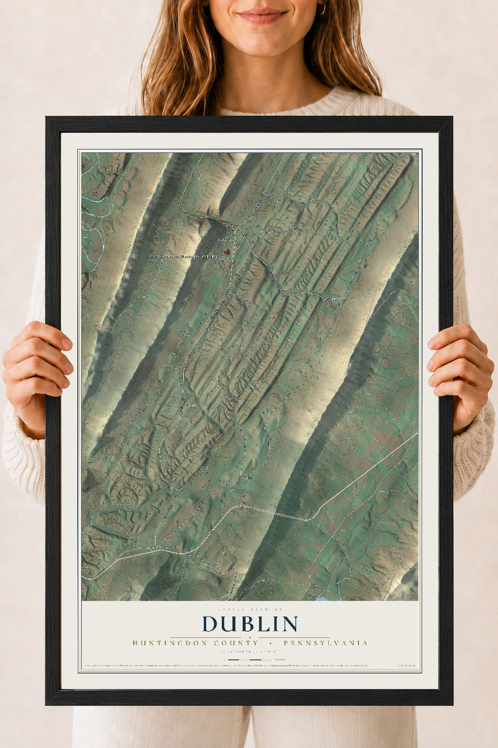 Map of Dublin, Huntingdon County, Pennsylvania, 18 x 24 inch print in a black wood frame