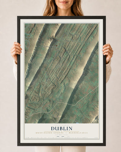 Map of Dublin, Huntingdon County, Pennsylvania, 24 x 36 inch print in a black wood frame