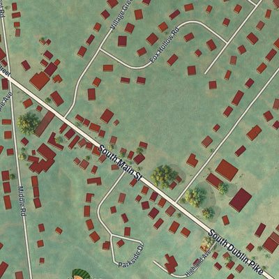 Close-up of the map of Dublin, Bucks County, Pennsylvania print showing street and building detail