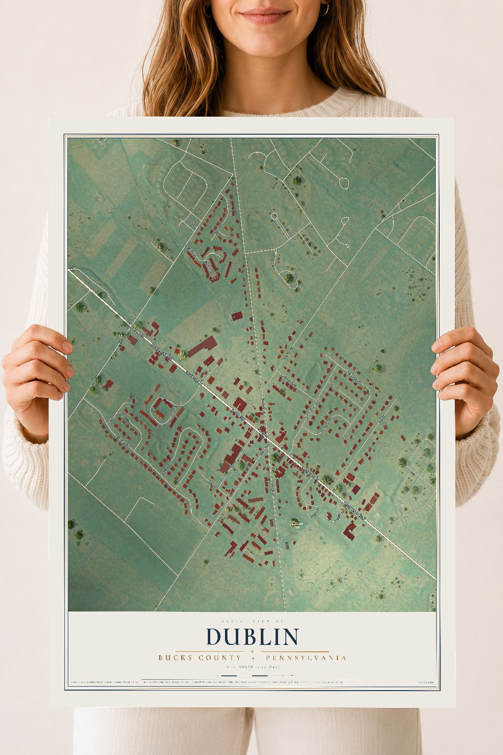 Map of Dublin, Bucks County, Pennsylvania, 18 x 24 inch unframed archival matte print