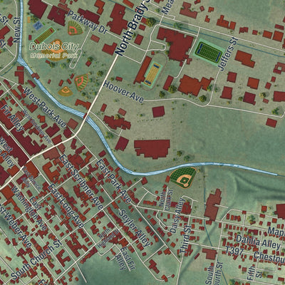 Second close-up of the map of DuBois, Pennsylvania print showing more streets and buildings