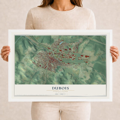 Map of DuBois, Pennsylvania, 12 x 18 inch print in a white wood frame