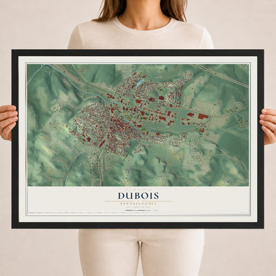 Map of DuBois, Pennsylvania, 18 x 24 inch print in a black wood frame