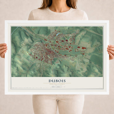 Map of DuBois, Pennsylvania, 18 x 24 inch print in a white wood frame