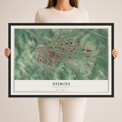 Map of DuBois, Pennsylvania, 24 x 36 inch print in a black wood frame