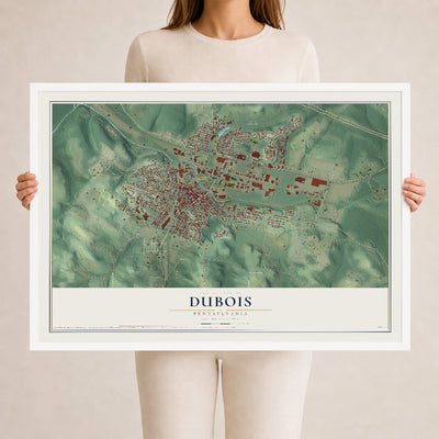 Map of DuBois, Pennsylvania, 24 x 36 inch print in a white wood frame