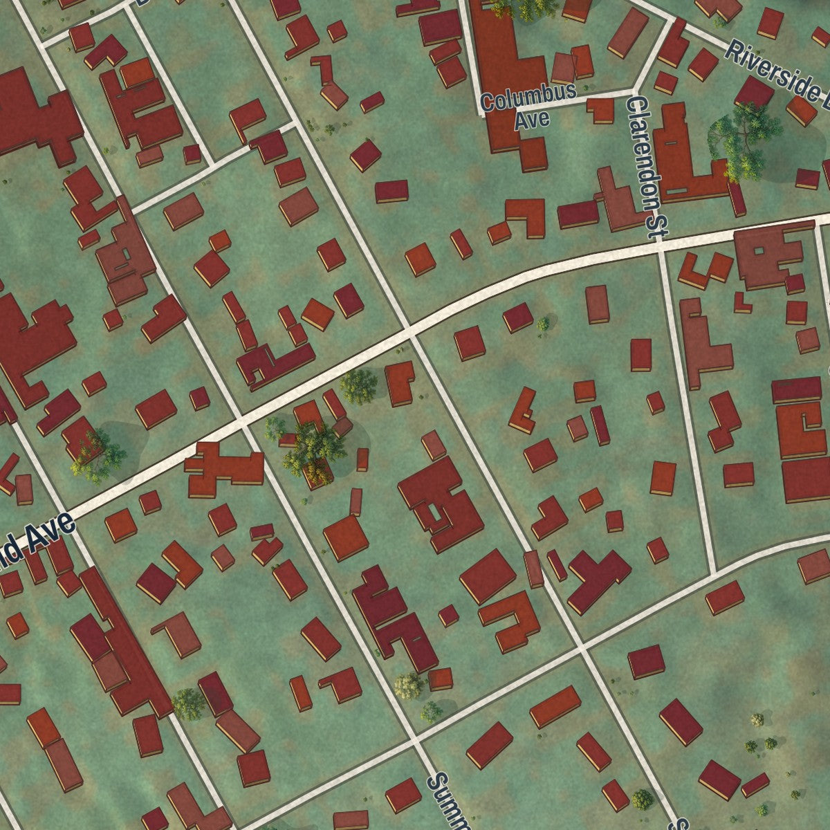Close-up of the map of Duboistown, Pennsylvania print showing street and building detail