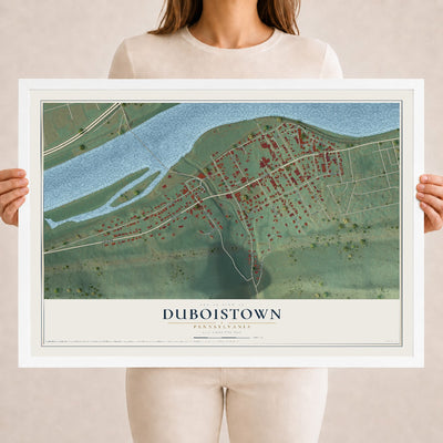 Map of Duboistown, Pennsylvania, 18 x 24 inch print in a white wood frame