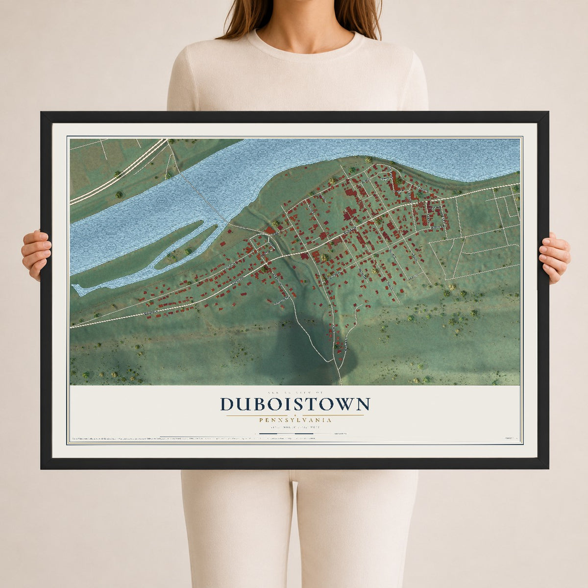 Map of Duboistown, Pennsylvania, 24 x 36 inch print in a black wood frame