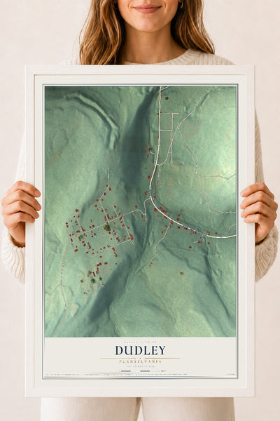 Map of Dudley, Pennsylvania, 18 x 24 inch print in a white wood frame