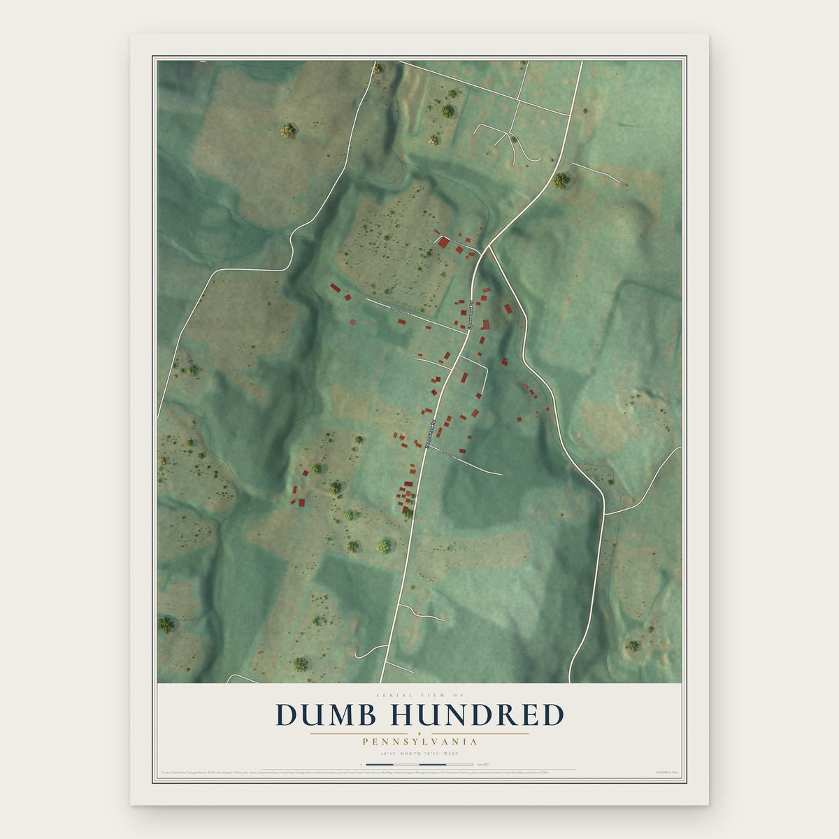 Dumb Hundred, Pennsylvania map print, the full design
