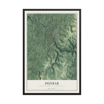 Map of Dunbar, Fayette County, Pennsylvania, 12 x 18 inch print in a black wood frame