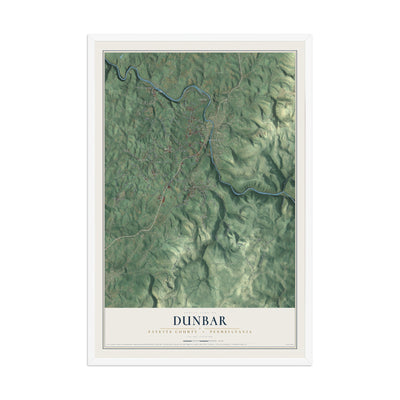 Map of Dunbar, Fayette County, Pennsylvania, 12 x 18 inch print in a white wood frame