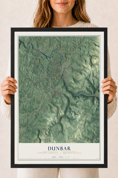 Map of Dunbar, Fayette County, Pennsylvania, 18 x 24 inch print in a black wood frame