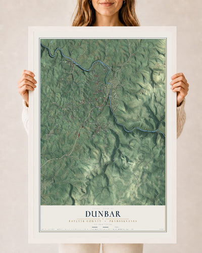 Map of Dunbar, Fayette County, Pennsylvania, 24 x 36 inch print in a white wood frame