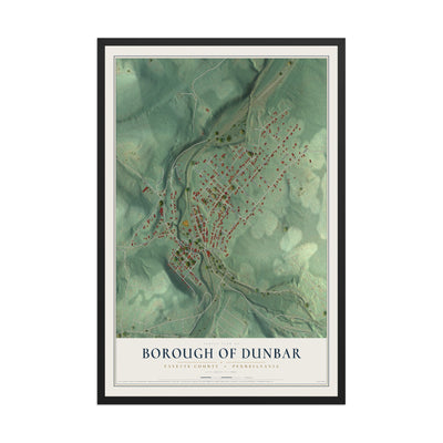 Map of the Borough of Dunbar, Fayette County, Pennsylvania, 12 x 18 inch print in a black wood frame