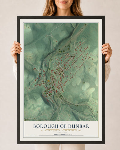 Map of the Borough of Dunbar, Fayette County, Pennsylvania, 24 x 36 inch print in a black wood frame
