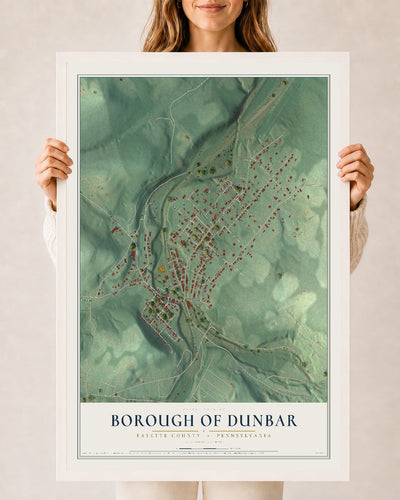 Map of the Borough of Dunbar, Fayette County, Pennsylvania, 24 x 36 inch print in a white wood frame