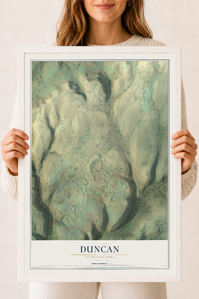 Map of Duncan, Pennsylvania, 18 x 24 inch print in a white wood frame