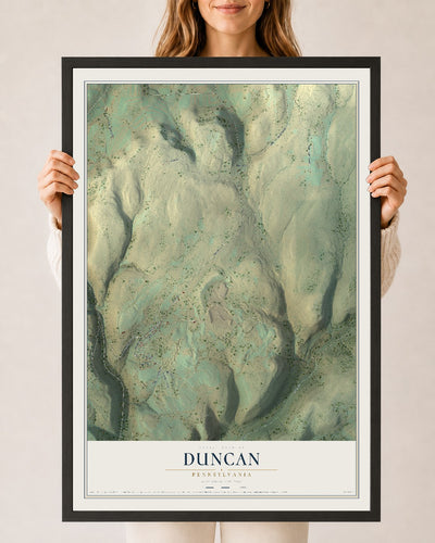 Map of Duncan, Pennsylvania, 24 x 36 inch print in a black wood frame