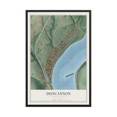 Map of Duncannon, Pennsylvania, 12 x 18 inch print in a black wood frame