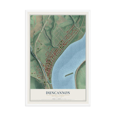 Map of Duncannon, Pennsylvania, 12 x 18 inch print in a white wood frame