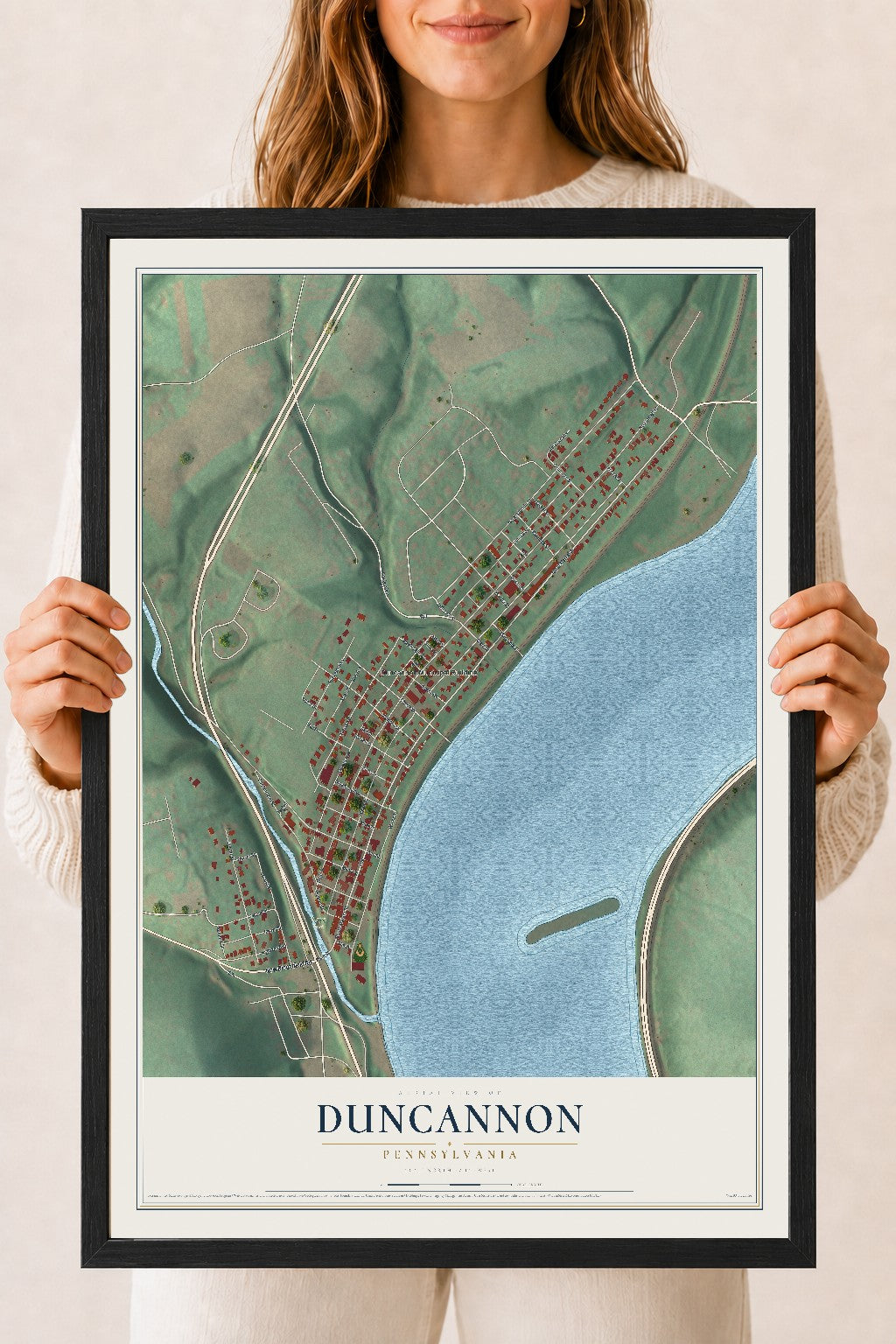 Map of Duncannon, Pennsylvania, 18 x 24 inch print in a black wood frame