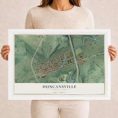 Map of Duncansville, Pennsylvania, 12 x 18 inch print in a white wood frame