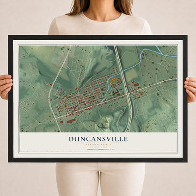 Map of Duncansville, Pennsylvania, 18 x 24 inch print in a black wood frame