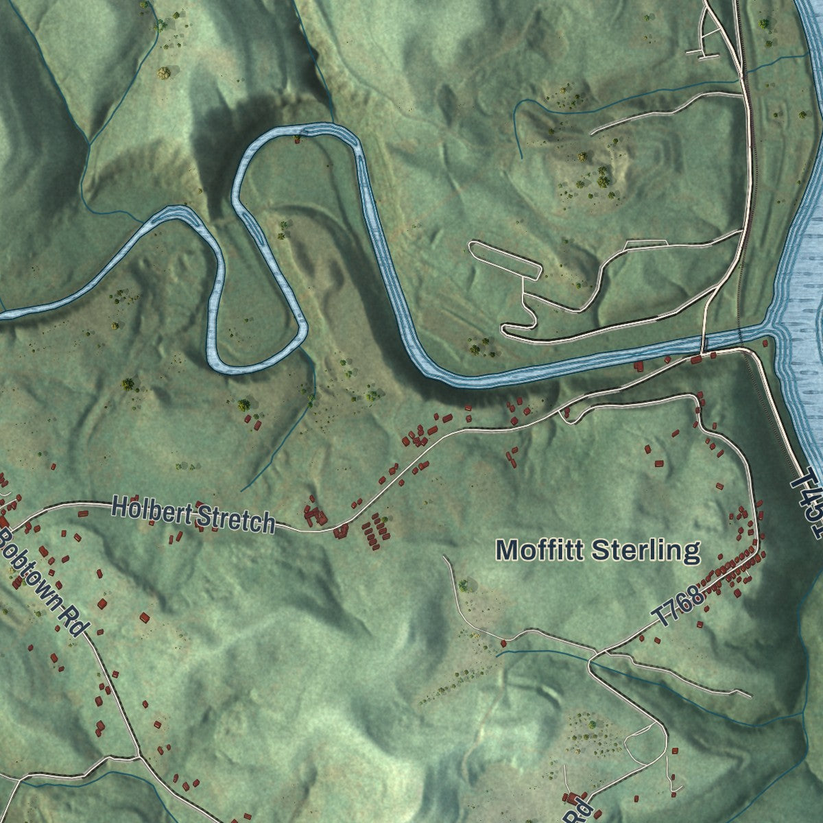 Close-up of the map of Dunkard, Pennsylvania print showing street and building detail