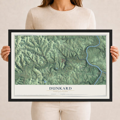 Map of Dunkard, Pennsylvania, 12 x 18 inch print in a black wood frame