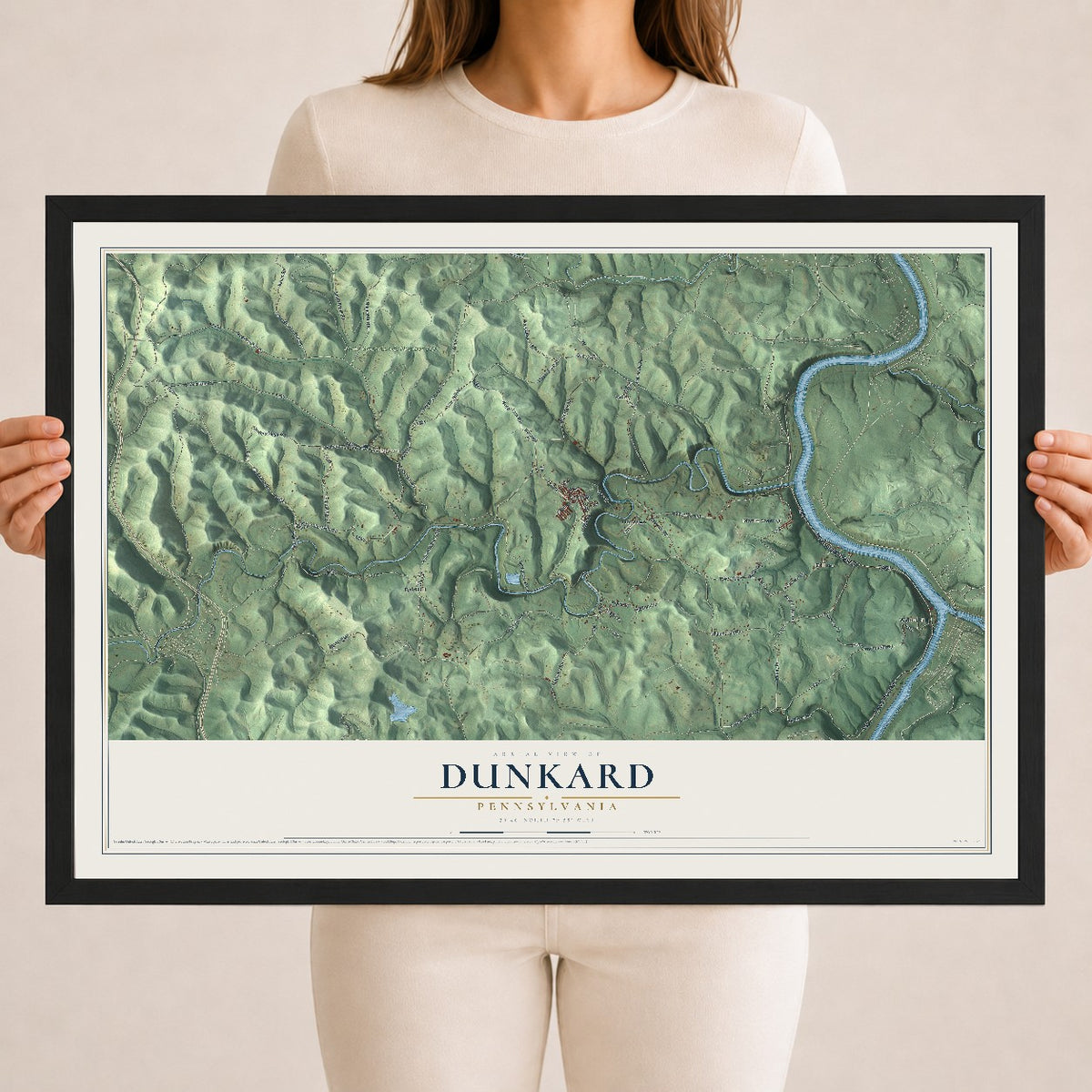 Map of Dunkard, Pennsylvania, 18 x 24 inch print in a black wood frame