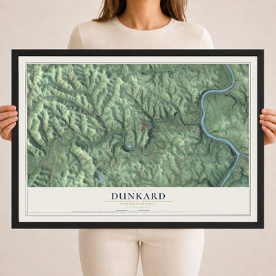 Map of Dunkard, Pennsylvania, 18 x 24 inch print in a black wood frame