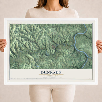 Map of Dunkard, Pennsylvania, 18 x 24 inch print in a white wood frame