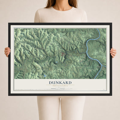 Map of Dunkard, Pennsylvania, 24 x 36 inch print in a black wood frame